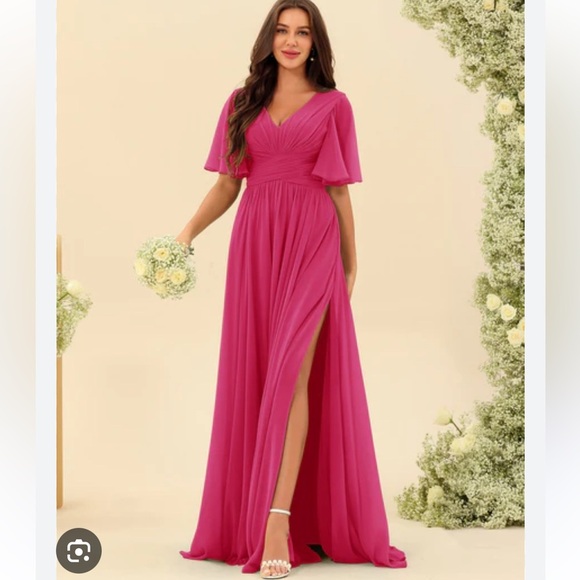 Lavetir Elegant Pink Chiffon Evening Gown - Picture 1 of 10